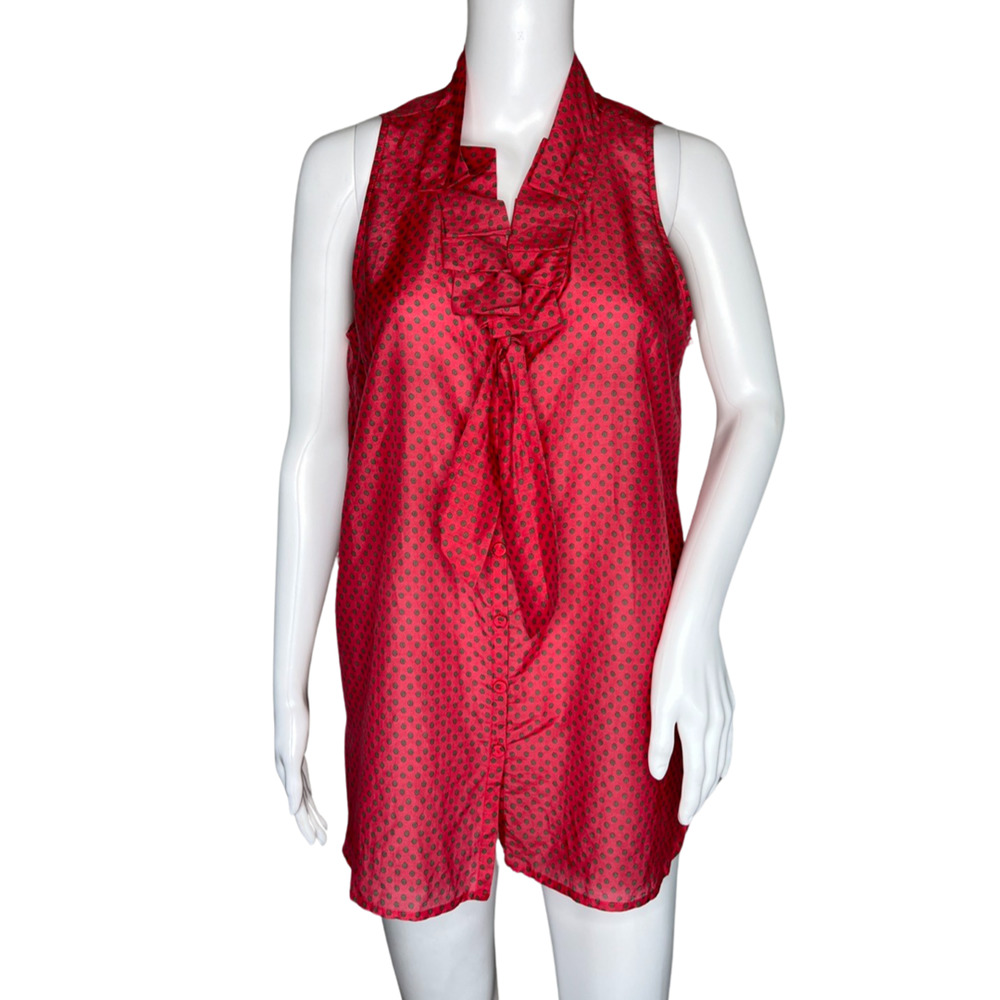 Gap Shirt Womens Small Red Floral‎ Blouse Silk Blend Ruffle Preppy Boho Bohemian